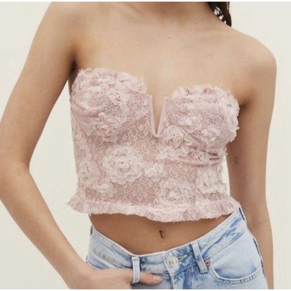 Lace 3D Floral Corset Bustier Top Ballet Pink Soft Girl  Festival Concert Med